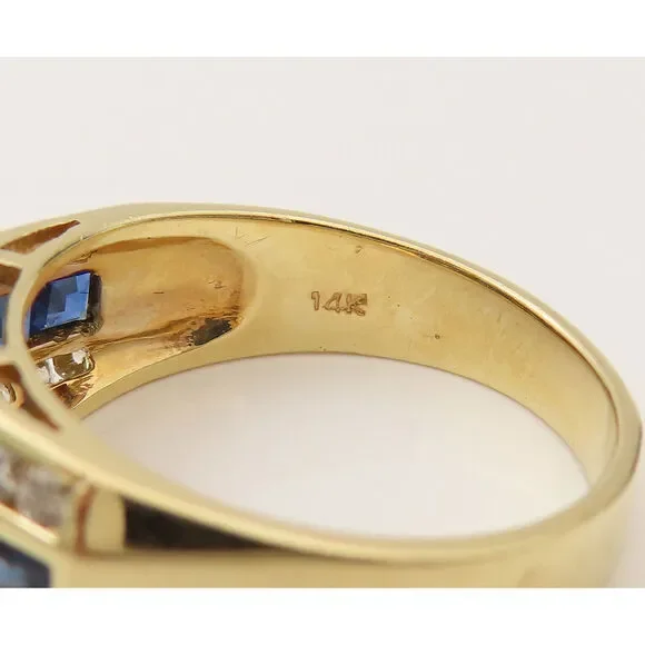 14K GOLD Vintage Lab Sapphire & Real Round Diamonds Dainty Ring Sz 6 GR652
